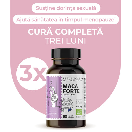 MACA FORTE Complet, pachet promotional, cura completa pentru 3 luni, BIO, VEGAN
